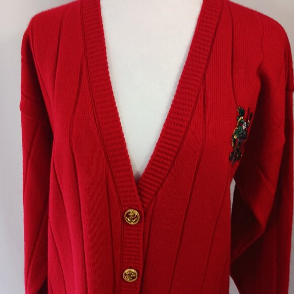 Norton McNaughton, Vintage Red Cardigan W/ Crest,  SZ Med. Collegiate, Academia - Picture 7 of 14